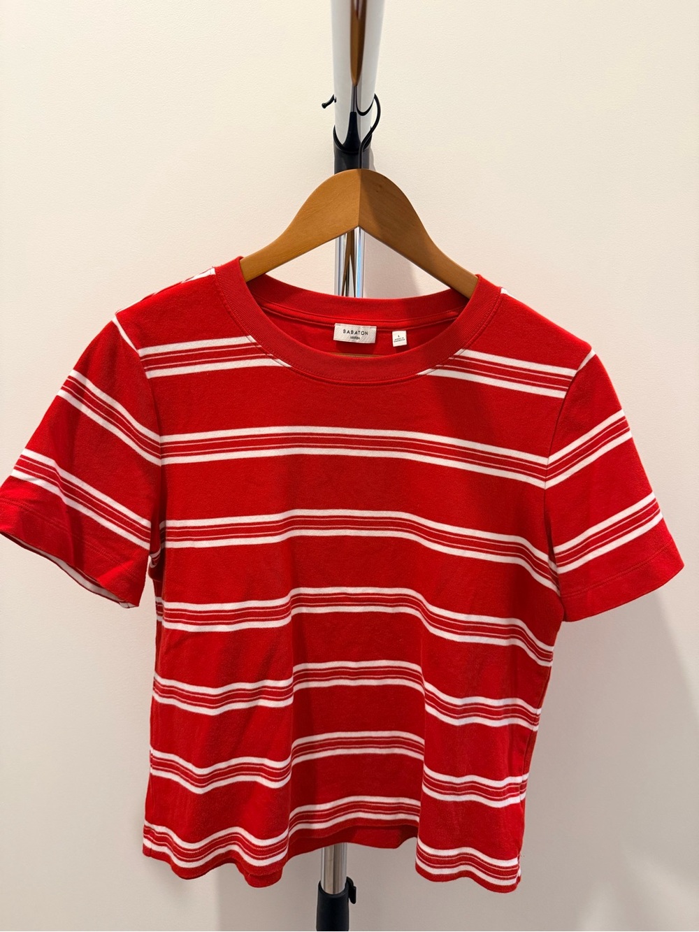 Babaton Red and White Striped Short Sleeve Tee